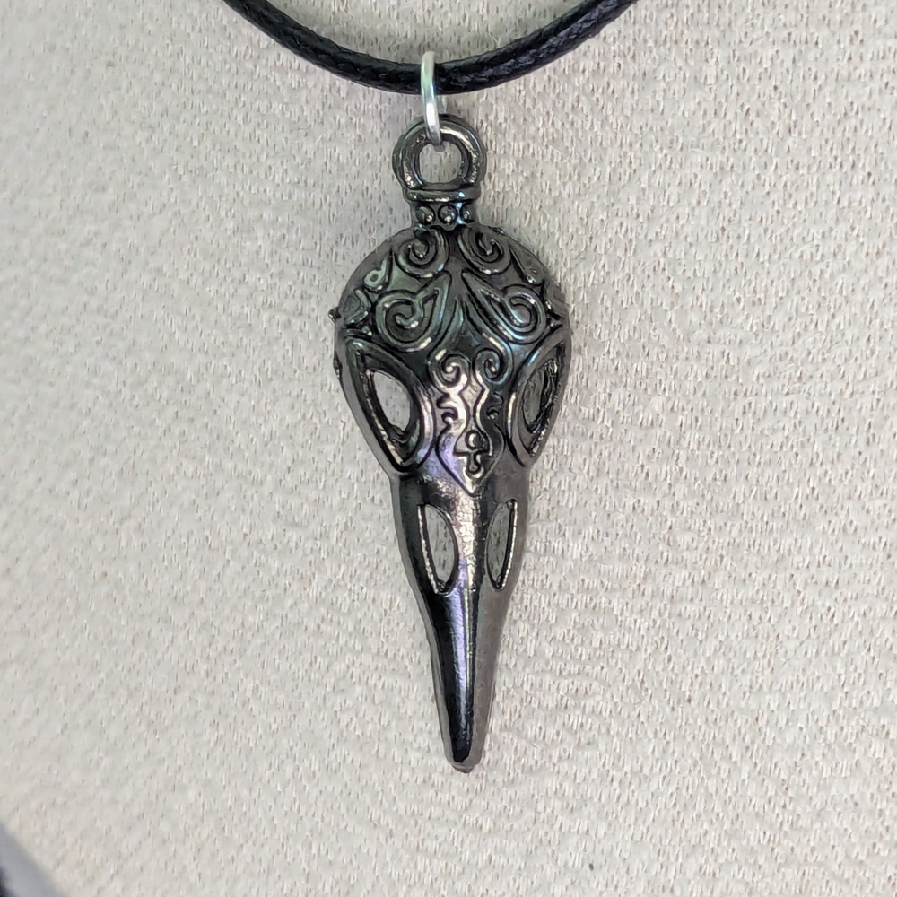 Silver Bird Skull Pendant Necklace